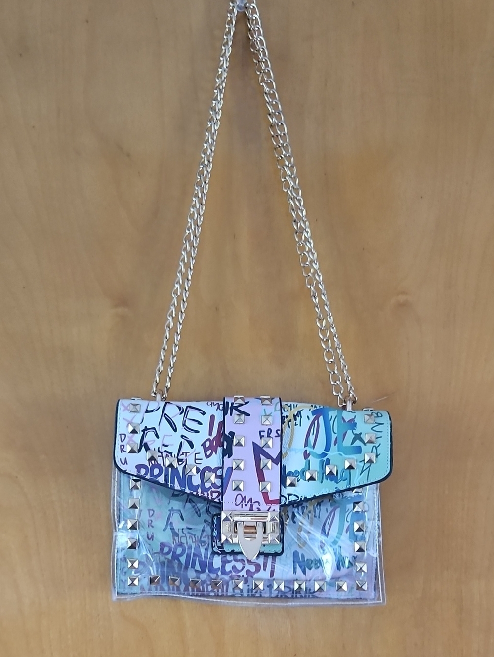Oxyplay Studded Graffiti Print Crossbody PVC Shoulder Bag ...2 Pieces